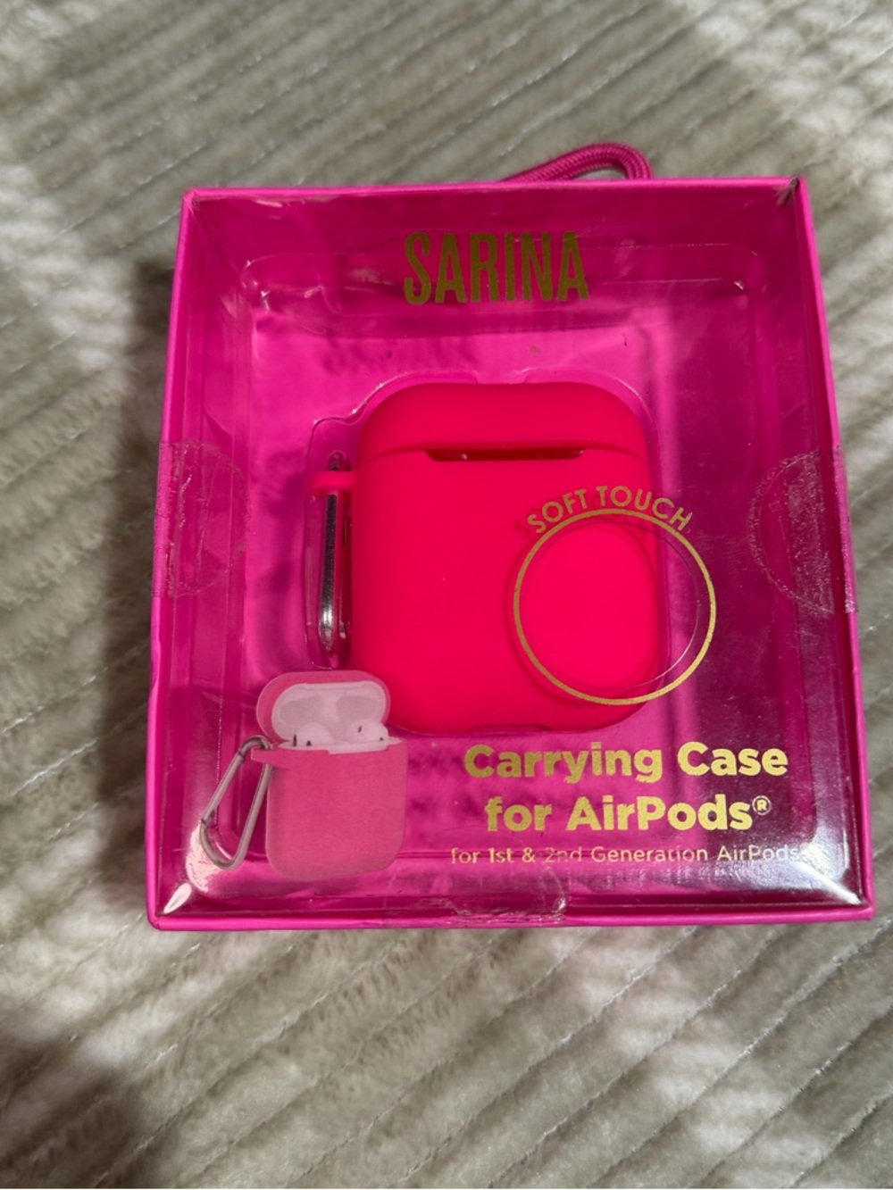 Sarina Soft-Touch Hot Pink Carrying Case for AirPods (1st & 2nd Gen)